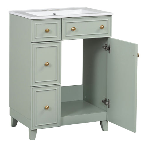 24-Inch Bathroom Vanity Cabinet with Ceramic Sink, 2 Drawers, 1 Door