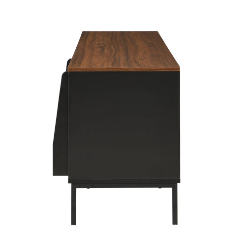 Mid Century Modern 75 Inch TV Stand with Sliding Doors Walnut Console