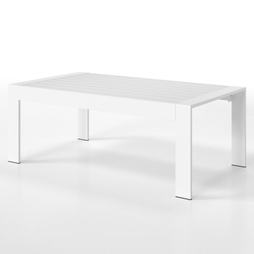 All-Weather Aluminum Outdoor Coffee Table, Modern Coffee Table for Outside, Rectangle Patio Coffee Table-White