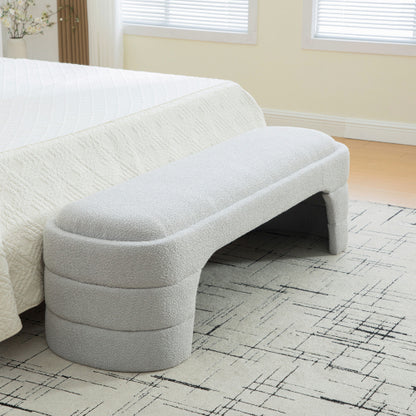 64.96inch Wide Modern Upholstered Armless Upholstered Bedroom Benches End of Bed Bench for Entryway, Ottoman Foot Stool for Living Room and Bedroom, Entryway,Light gray Boucle