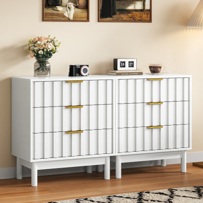 White 3-Drawer Fluted Dresser, P2 MDF, 23.6inch*14.2inch*26.8inchH