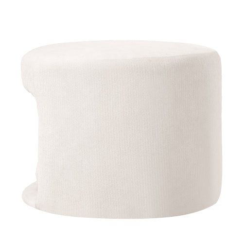 23.6 inch Round Beige Pet-Friendly Ottoman with Hidden Pet Nook, Acacia Legs, 220 LBS Weight Capacity