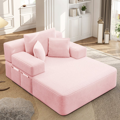 Oversized Baby Pink Corduroy Convertible Sofa Bed w/Storage Pockets