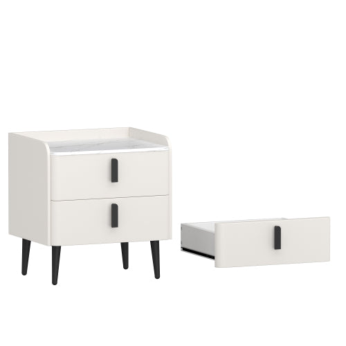 Nightstand with 2 Drawers, Night Stand with Marble-Pattern Tabletop, Modern Beside Table for Bedroom, End Table for Living Room, White