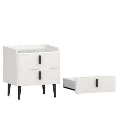 Nightstand with 2 Drawers, Night Stand with Marble-Pattern Tabletop, Modern Beside Table for Bedroom, End Table for Living Room, White
