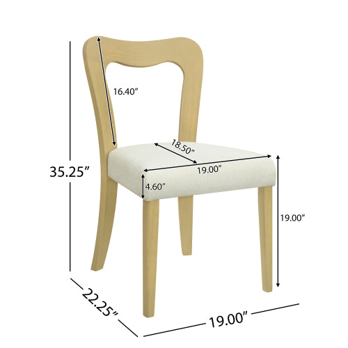 Set of 2 Light Ash Rubberwood Open Back Dining Chairs, Minimalist Beige Upholstered Armless Side Chairs