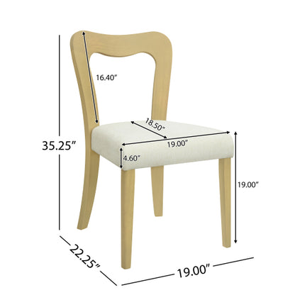 Set of 2 Light Ash Rubberwood Open Back Dining Chairs, Minimalist Beige Upholstered Armless Side Chairs