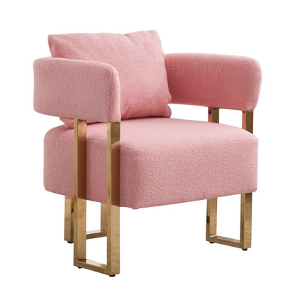 2-PCS Pink Teddy Fleece Accent Side Chair with Polished Gold Metal Square Legs