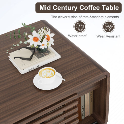 47 Inch Mid Century Coffee Table Sliding Top Storage Walnut Finish