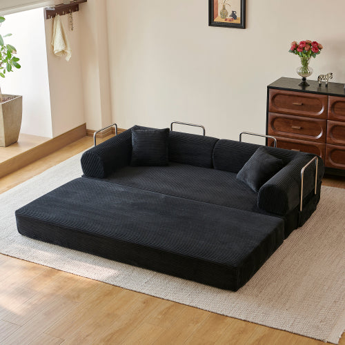 78.8 inch  Black Boneless Corduroy Convertible Compressed Floor Sofa Bed