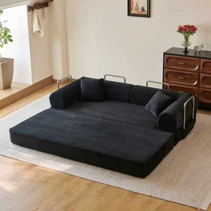78.8 inch  Black Boneless Corduroy Convertible Compressed Floor Sofa Bed