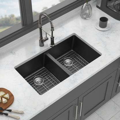 Quartz Kitchen Sink - 33" x 19" x 10.33" Black granite composite undermount kitchen sink Double Bowl