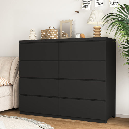 8 Drawers Dresser for Bedroom, Wood Bedroom Dresser Modern Drawer Chest, 8 Chest of Drawer, Tall Dresser for Closet, Dressers Organizer for Living Room, Closet,Black