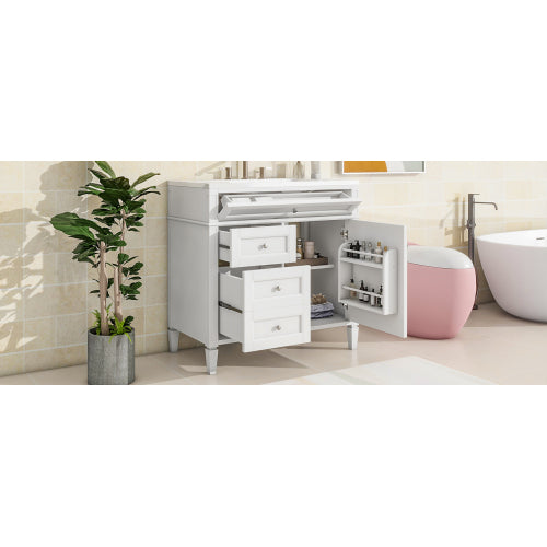36'' Bathroom Vanity with Top Sink, Modern Bathroom Storage Cabinet with 2 Drawers and a Tip-out Drawer, Single Sink Bathroom Vanity
