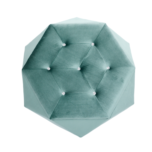 34 inch Green Polygon Velvet Storage Ottoman, Diamond Tufted Upholstered Footrest for Living Room & Bedroom Storage
