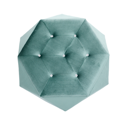34 inch Green Polygon Velvet Storage Ottoman, Diamond Tufted Upholstered Footrest for Living Room & Bedroom Storage