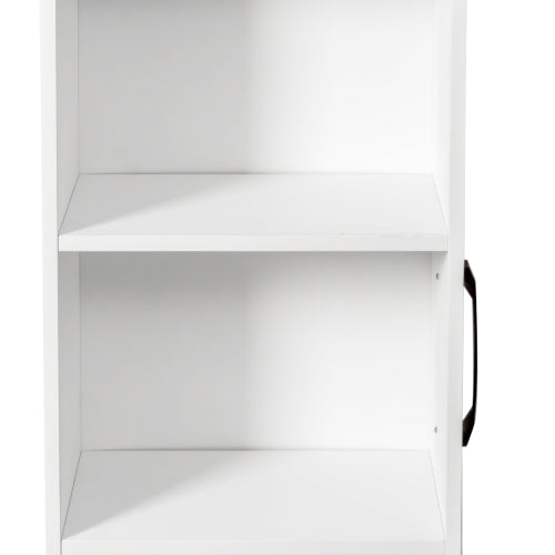 3-Tier Freestanding Pull-Out Door Mobile Bookcase Multi-Grid Storage Cabinet with Universal Wheels