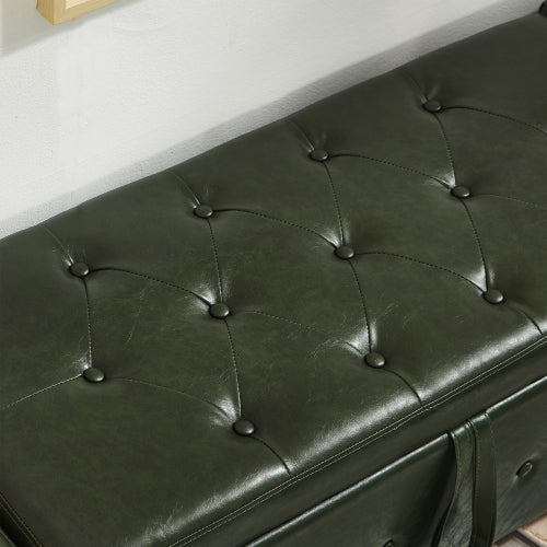 48'' Storage Ottoman Bench Tufted Faux Leather Upholstered Bench Dark Green