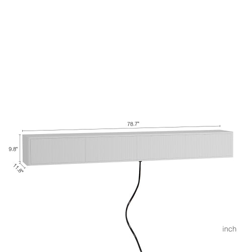 White Floating Wall Mount High Gloss TV Stand with 16 Color LED Lights & Power Outlet