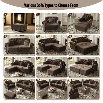 Brown Modular Velvet Ottoman, Sofa Matching Foot Stool, 31.5 inchx23.6 inchx16.5 inch, 300 LBS Weight Capacity for Living Room & Office