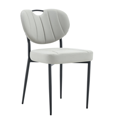 Dining Chairs Set of 4, Gray Leather Upholstered with Metal Legs
