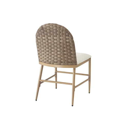 Set of 2 Brown Farmhouse Iron Frame Rattan Back Dining Chairs, 400 LBS High Load Capacity Armless Side Chairs