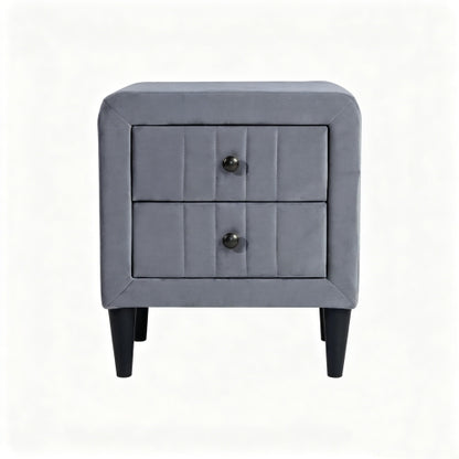 Gray Velvet Upholstered 2-Drawer Nightstand, Wood Frame & Black Legs, 20inchW
