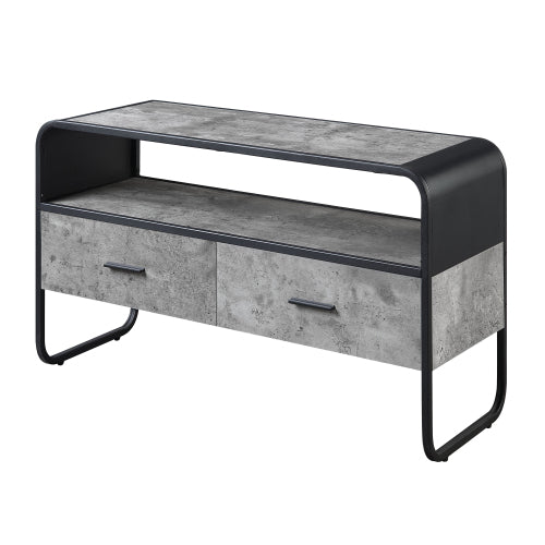 Concrete Grey & Black 39.5 Inch Curved TV Stand with 2 Drawers for 42 Inch TV