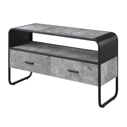 Concrete Grey & Black 39.5 Inch Curved TV Stand with 2 Drawers for 42 Inch TV