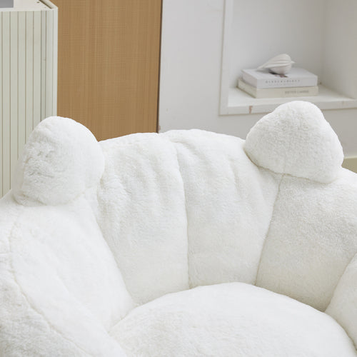 White Cat-Shaped Adult Bean Bag Sofa,High-Density Foam,No Assembly