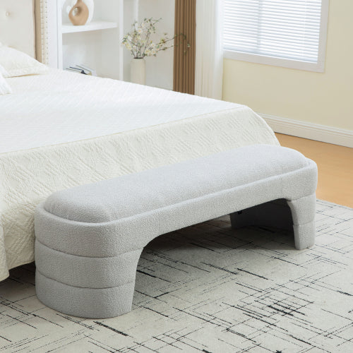 64.96inch Wide Modern Upholstered Armless Upholstered Bedroom Benches End of Bed Bench for Entryway, Ottoman Foot Stool for Living Room and Bedroom, Entryway,Light gray Boucle