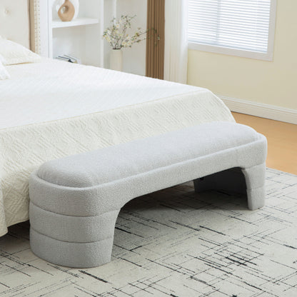 64.96inch Wide Modern Upholstered Armless Upholstered Bedroom Benches End of Bed Bench for Entryway, Ottoman Foot Stool for Living Room and Bedroom, Entryway,Light gray Boucle