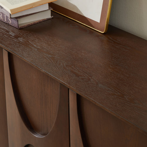 4 Door Accent Cabinet with Carved Wood Doors Adjustable Shelves and Cable Management