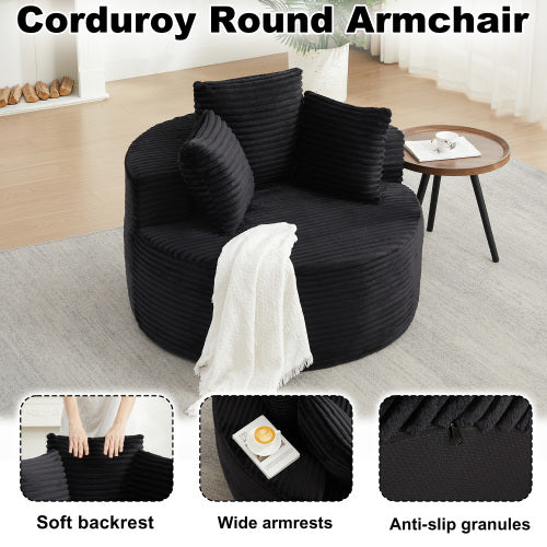 43-Inch Round Corduroy Single Lounge Chair with 3 Pillows, Minimalist Style