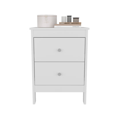 White 2-Drawer Modern Nightstand, Engineered Wood