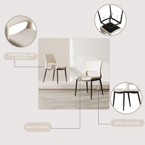 Set of 2 Modern White PU Leather Dining Chairs, Stable Metal Frame Multi-Space Armless Side Chairs
