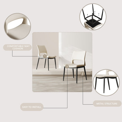 Set of 2 Modern White PU Leather Dining Chairs, Stable Metal Frame Multi-Space Armless Side Chairs