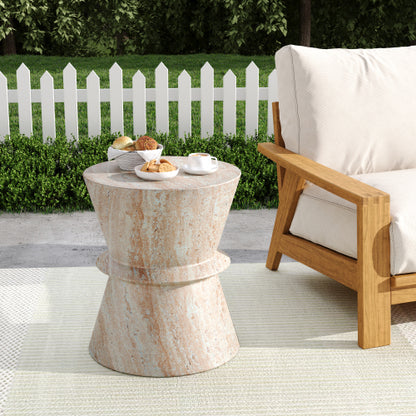 Outdoor/Indoor Lightweight Concrete Side Table,Travertine Finish