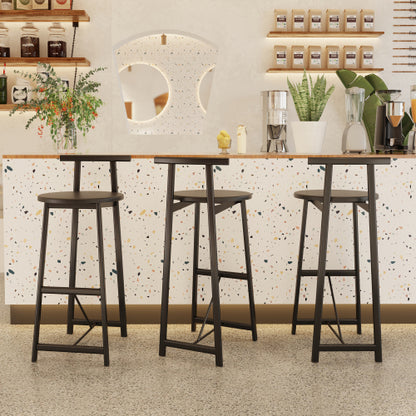27inch H Barstool Set of 3 Wooden Round Bar Stools with Footrest Modern Kitchen Chairs for Counter (Black & Black)