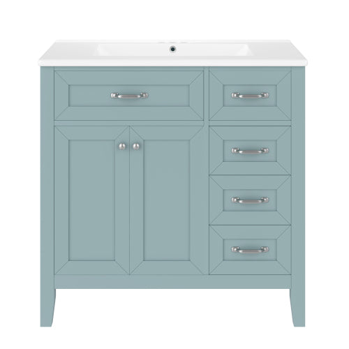 36" Bathroom Vanity with Sink Combo, Green Bathroom Cabinet with Drawers, Solid Frame and MDF Board