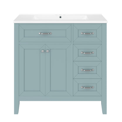 36" Bathroom Vanity with Sink Combo, Green Bathroom Cabinet with Drawers, Solid Frame and MDF Board