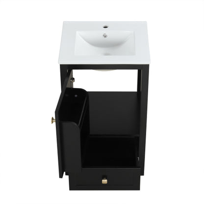 20" Bathroom Vanity with Sink, Bathroom Cabinet with Soft Closing Door, Storage Rack and A Drawer, Black