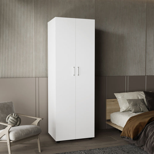 Armoire, Two Interior Shelves, Hanging Rod, Double Door, Clothes and Bedroom Storage, White