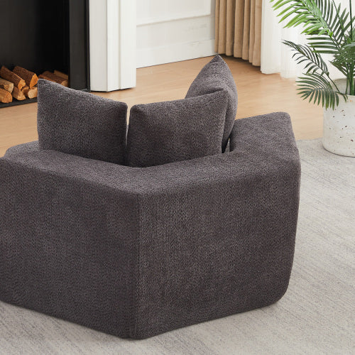 54-Inch Hexagonal Modular Chenille Lounge Chair, Spring-Coil Filling, 3 Pillows, Non-Slip Bottom for Game-Room Living-Room