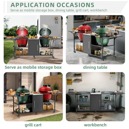 Outdoor Grill Cart for Two Big Green Egg, Metal Grill Table Compatible with Large Big Green Egg,Kamado Joe 18 Inch,and other similar models