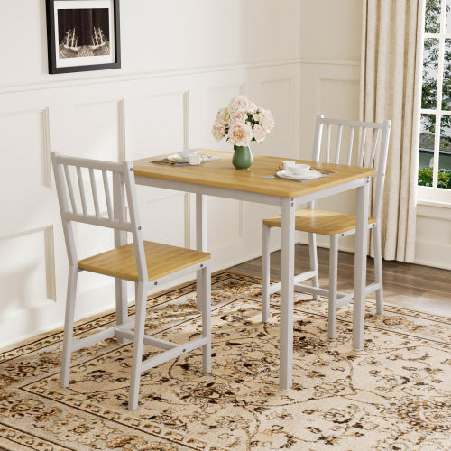 3-Piece Natural & White Industrial Dining Set, Table & 2 Chairs