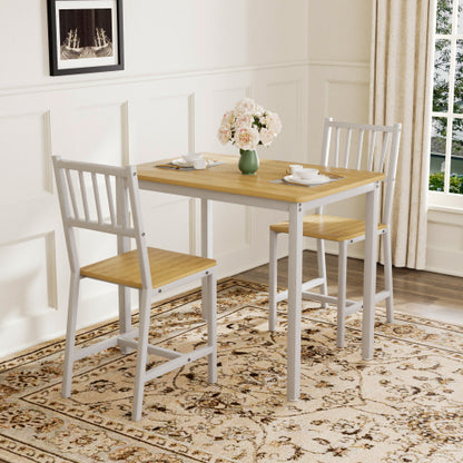 3-Piece Natural & White Industrial Dining Set, Table & 2 Chairs