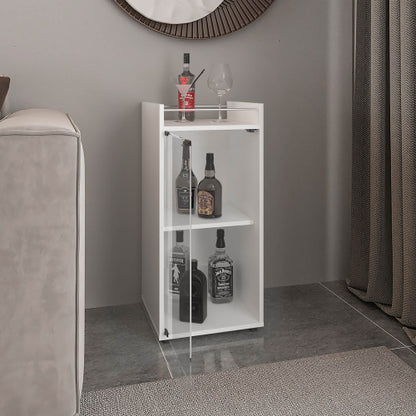 Minibar Cabinet Two Doors, Open Shelf And Compact Design, Modern Bar Storage, White