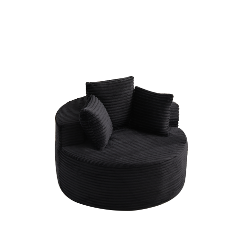 43-Inch Round Corduroy Single Lounge Chair with 3 Pillows, Minimalist Style