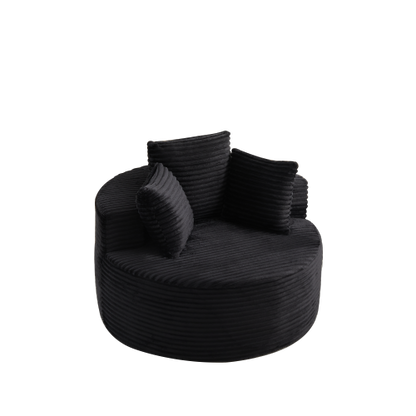 43-Inch Round Corduroy Single Lounge Chair with 3 Pillows, Minimalist Style